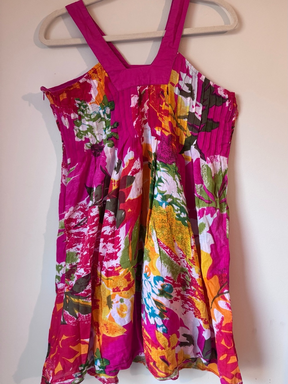 Bright bohemian beach Pink Floral Mini Resort wear Dress /%100 cotton - Picture 7 of 14
